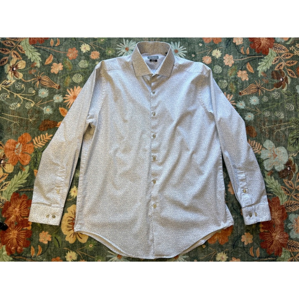 Van Heusen Flex Slim Fit Dress Shirt Mens 16.5 32/33 White Navy Micro Print L